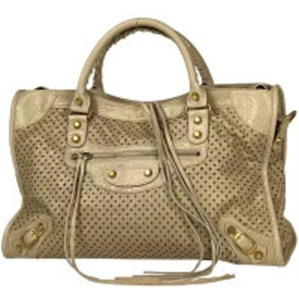 Balenciaga The City Shoulder Bag Perforated Leather Handbag Beige